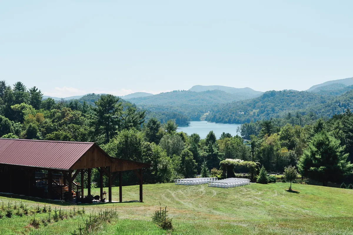 The ceremony lawn above Lake Glenville