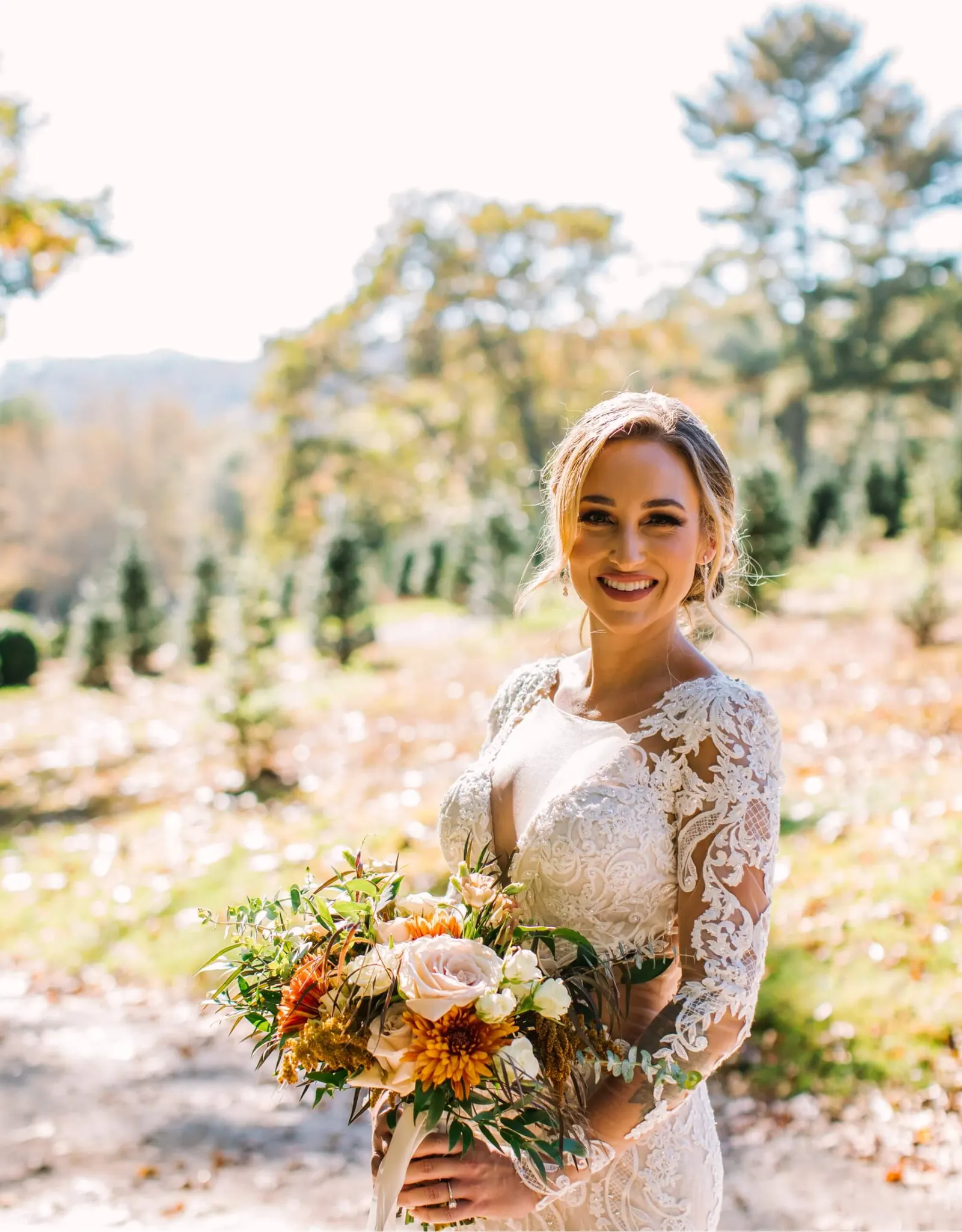 Bridal portrait in the Fraser fir rows